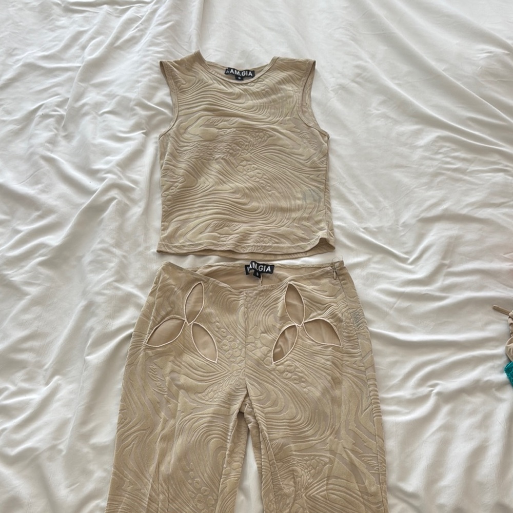 I.AM.GIA Beige Textured Jumpsuit